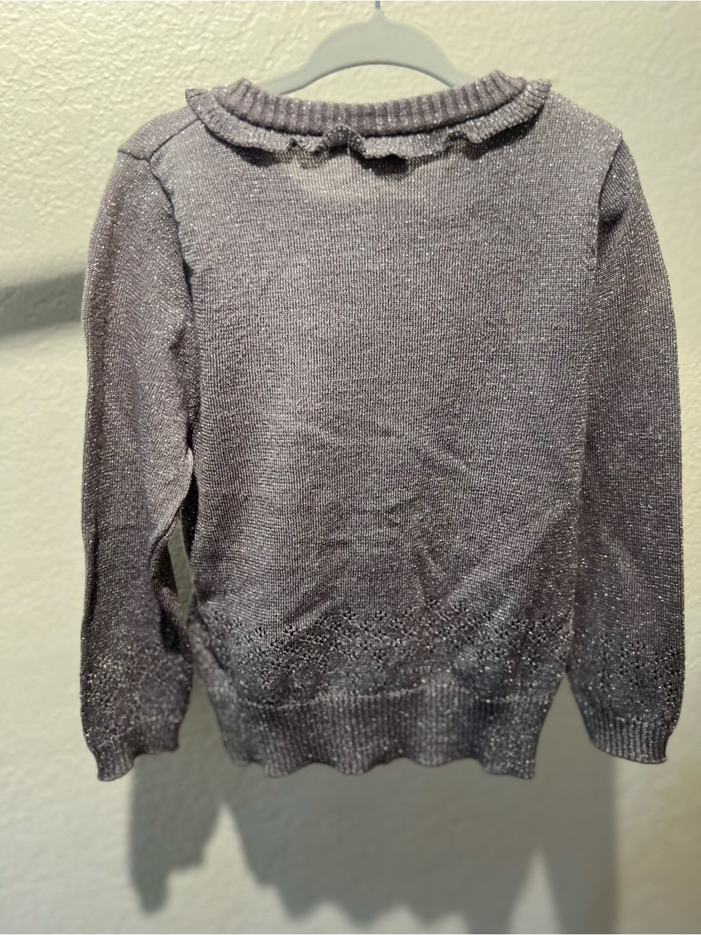 Girls' Metallic Gray Ruffle-Front Cardigan - Picture 4 of 5